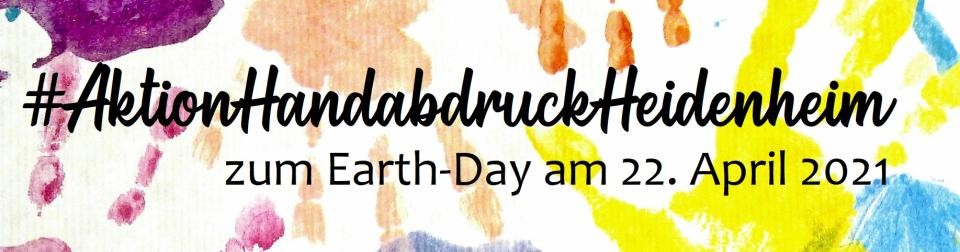 Handabdrücke mit Hashtag Aktion Handabdruck Heidenheim zum Earth-Day am 22. April 2021