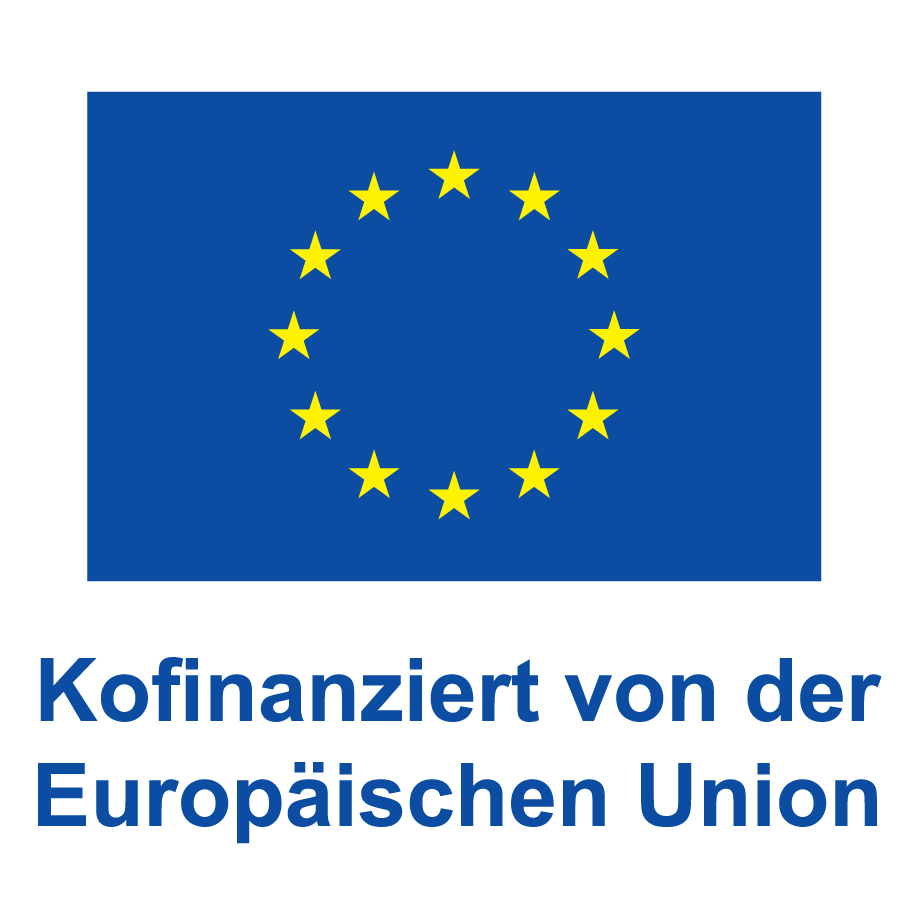 Europaflagge mit Schrift: Kofinanziert von der Europäischen Union