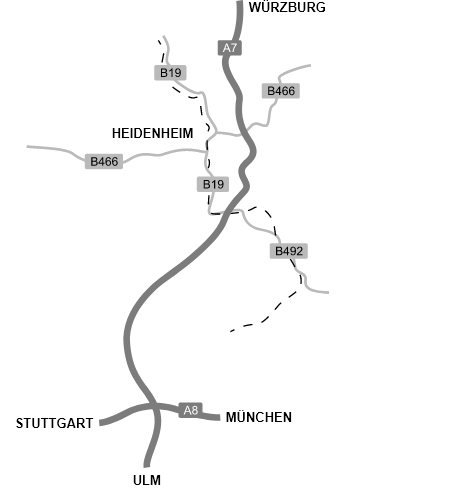 Umriss Landkreis Heidenheim mit Darstellung Autobahn und Bundesstraßen